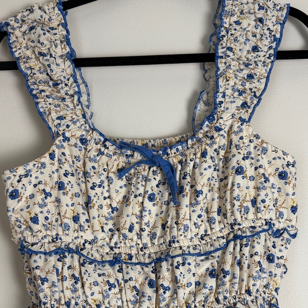 Japna Women's Blue Beige Floral Ruched Sundress Size M - Picture 3 of 14